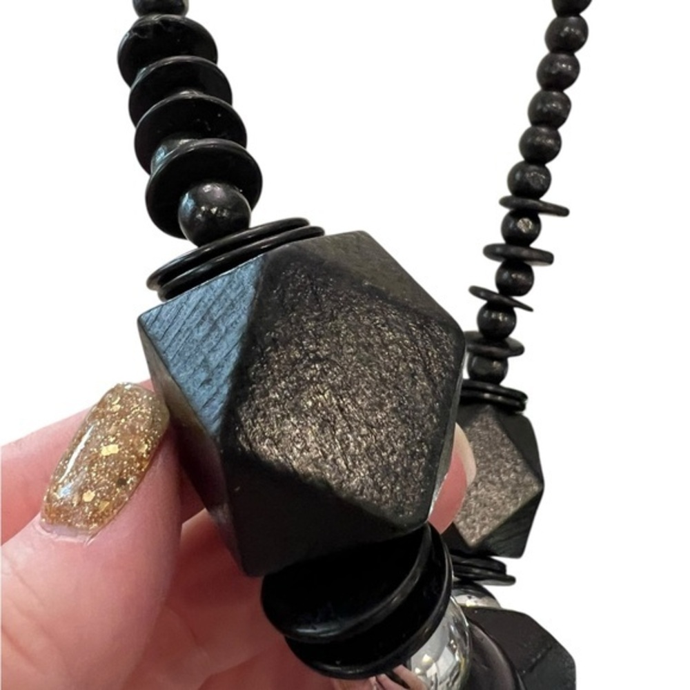 SALE!! 2 for $15 Paparazzi Wooden Bead Necklace Black Silver Earrings Discs Boho - Picture 7 of 11